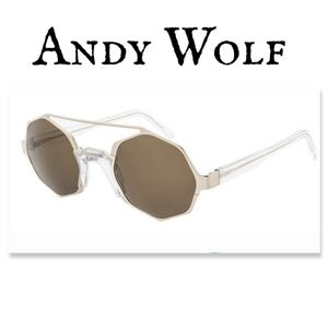 NWB ANDY WOLF ARLO GEOMETRIC UNISEX SUNGLASSES W/ HARD CASE AND DUST CLOTH